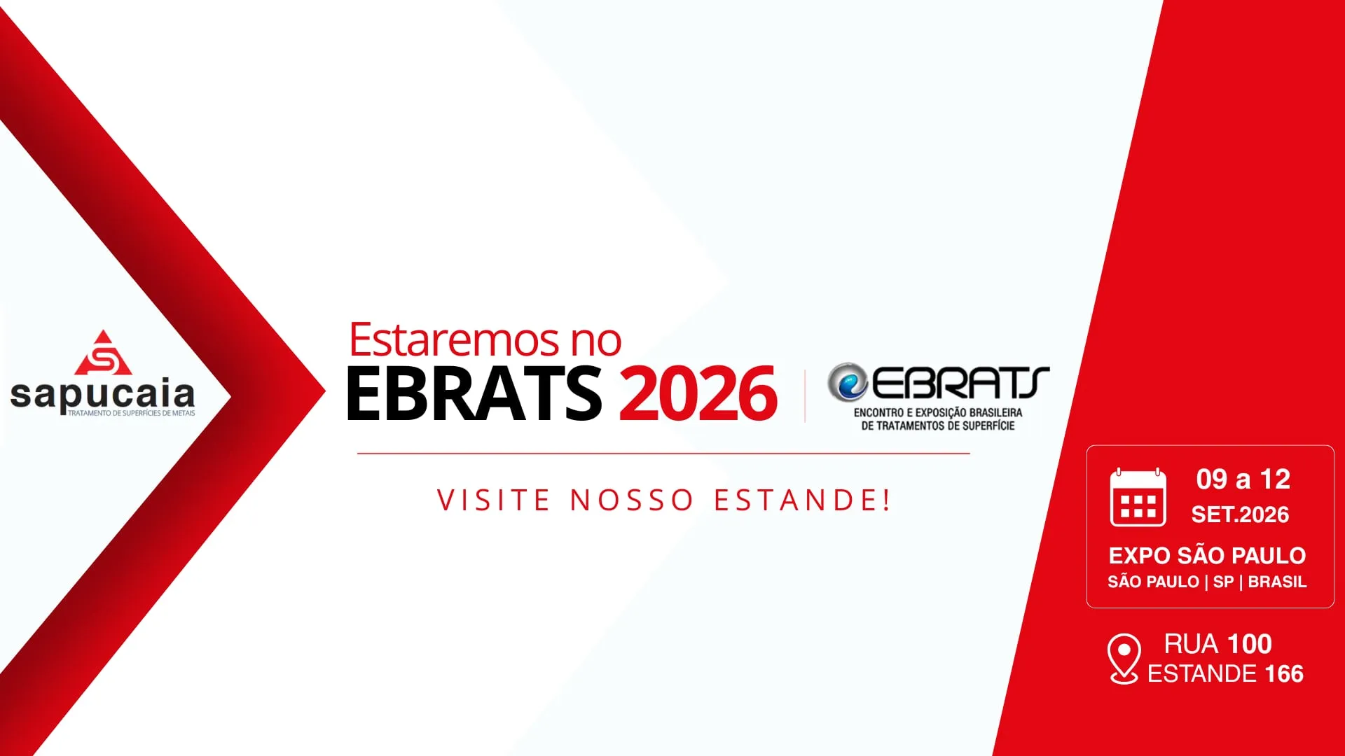 Estaremos no EBRATS 2026 — visite nosso estande. 09 a 12 de setembro de 2026, Expo São Paulo, Rua 100, estande 166.