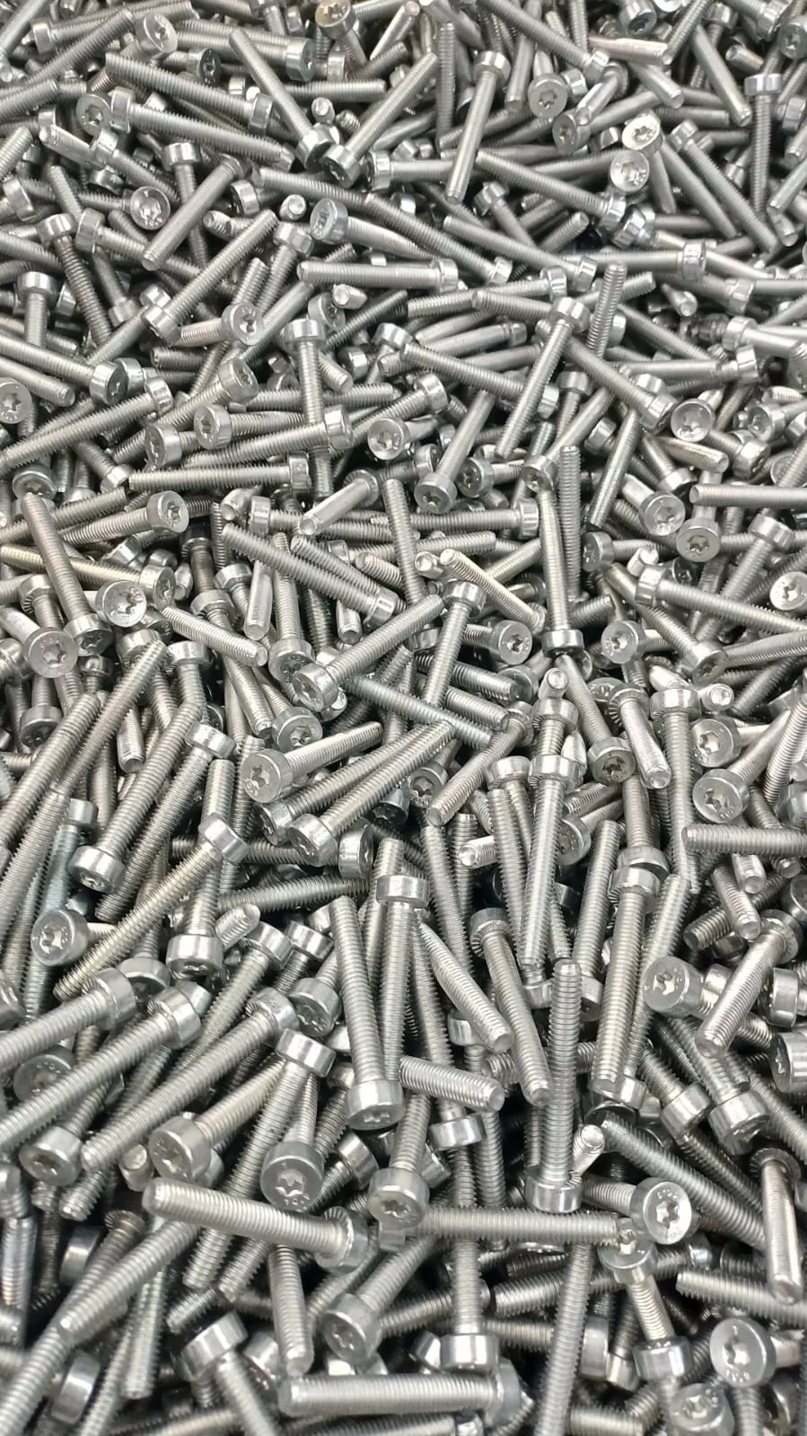 Grande volume de parafusos pequenos de cabeça cilíndrica e acionamento Torx, a granel, em acabamento prateado acetinado